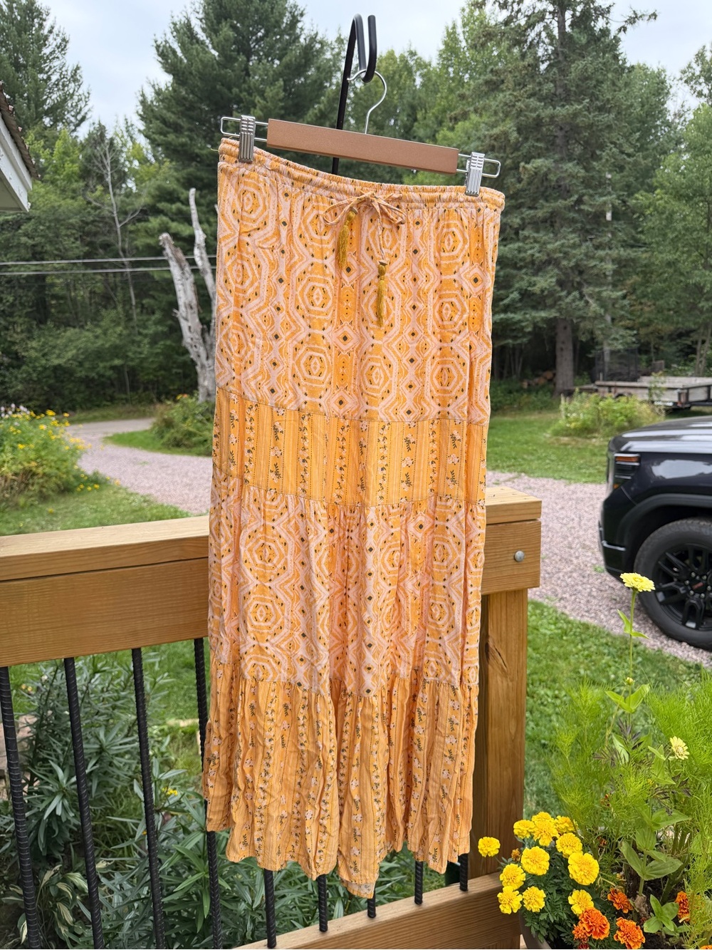 C&C California Tiered Maxi Skirt in Mustard Yellow